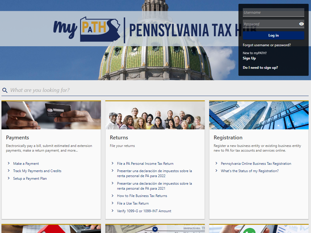 The Department of Revenue's myPath Login screen. 